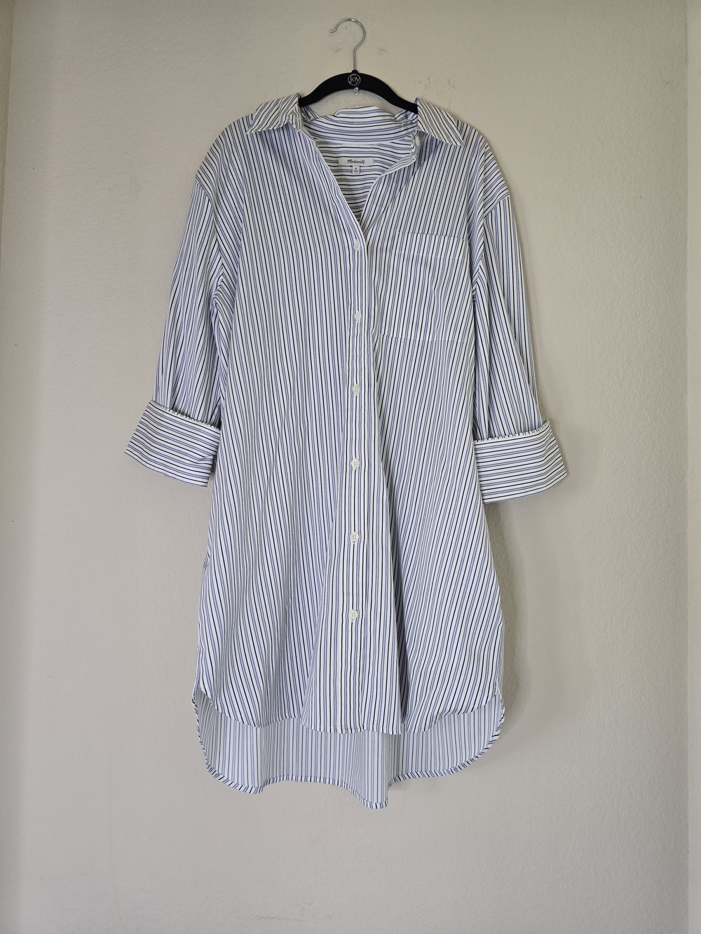 Madewell Womens Shirt Dress Button Front Sz XL White Striped Blue Black Cotton